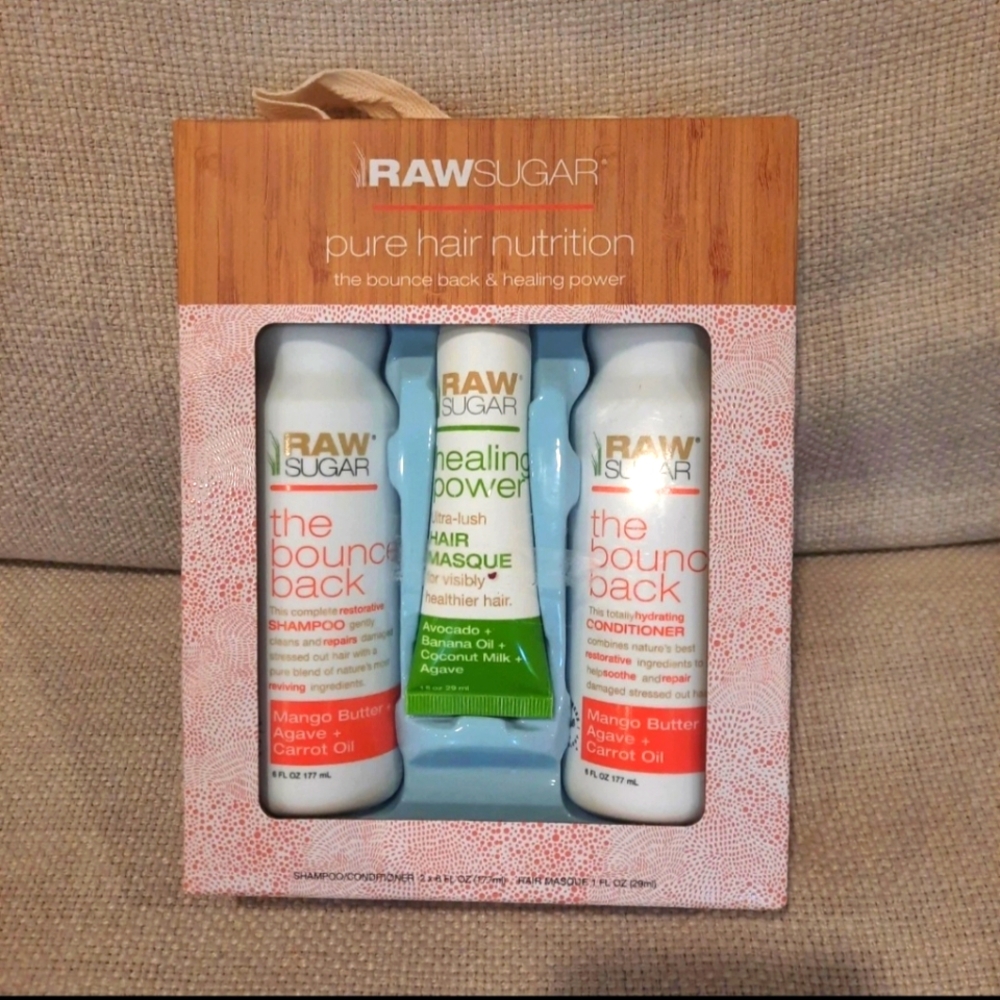 Raw Sugar Shampoo  Conditioner Hair Masque  3 Pak Hydration Mango Agave Gift Box